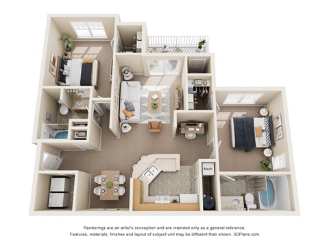 a 3d floor plan of a house with a bedroom and a living room